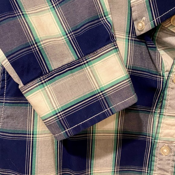 Banana Republic Pinpoint Oxford Shirt Green Plaid - Picture 3 of 9